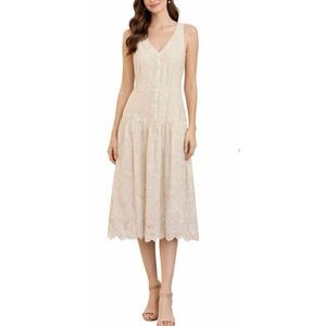 House of Harlow 1960 Cream Eyelet Midi Dress